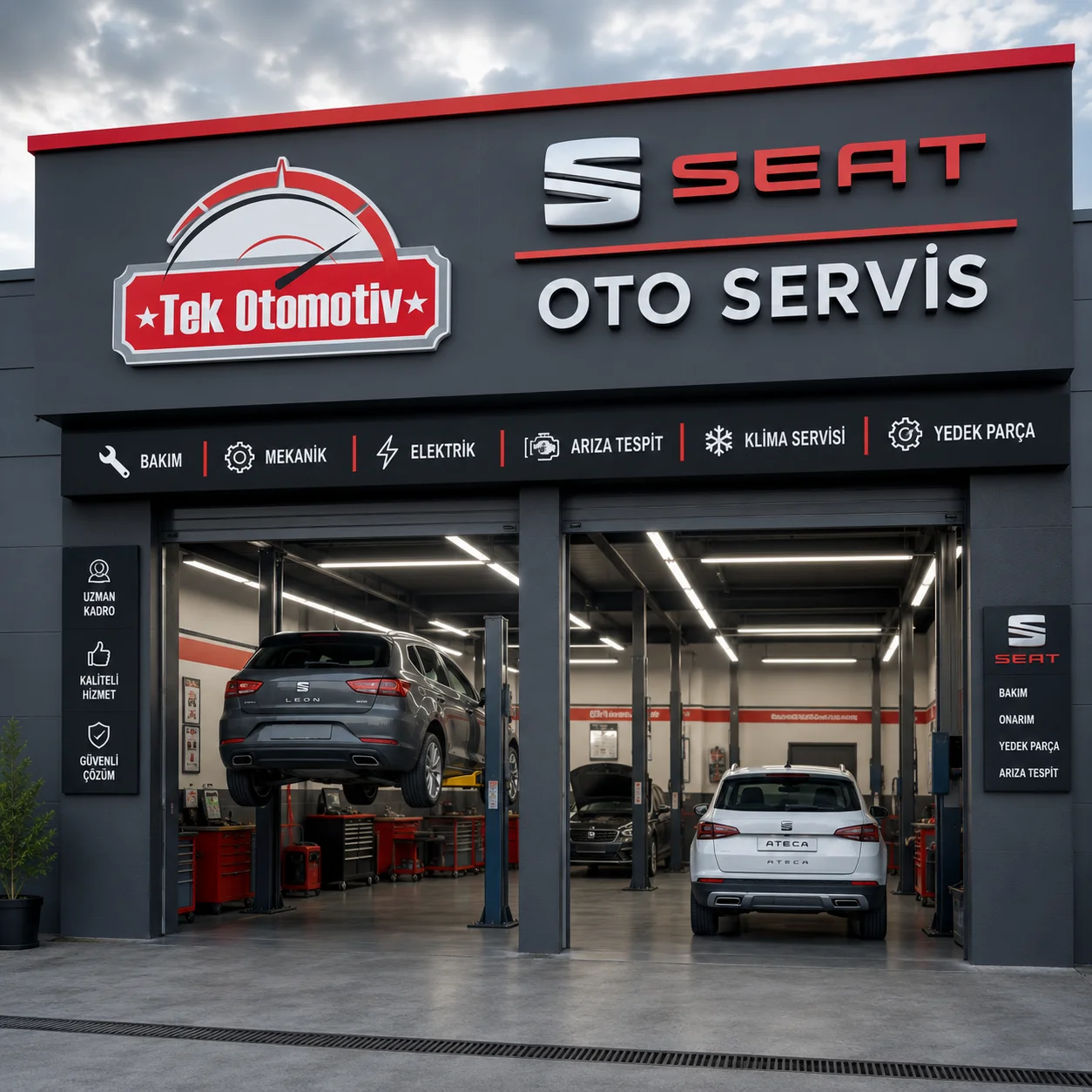 Tek Oto Servis teknisyeni araca müdahale ederken